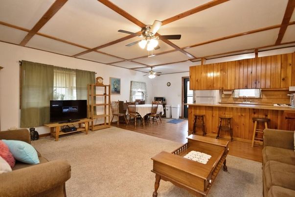 Dining room, Interior, Kitchen, Living room, Wooden Beams, Wood Texture Flooring