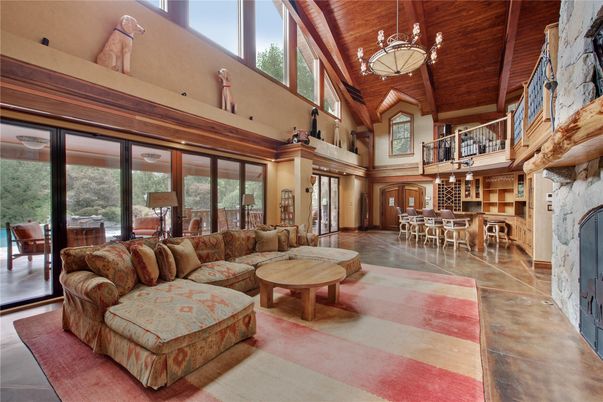 Chandelier, Dining room, Fireplace, Interior, Living room, Pendant Lights, Wooden Beams, Wooden Ceilings