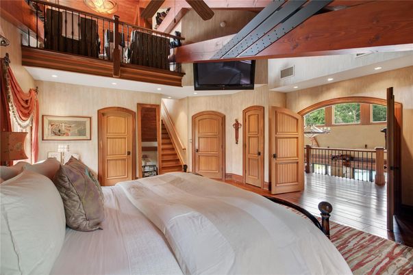 Bedroom, Interior, Recessed Lighting, Wooden Beams, Wood Texture Flooring
