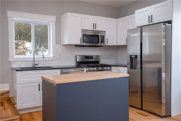 Interior, Kitchen, Stainless Steel Appliances, Wood Texture Flooring