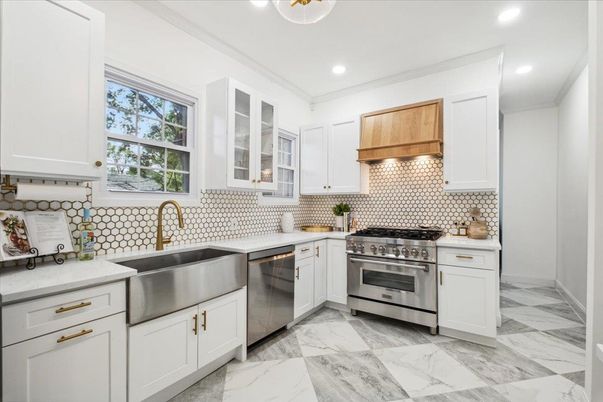 Interior, Kitchen, Marble, Recessed Lighting, Stainless Steel Appliances