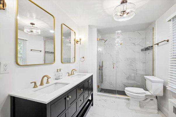 Bathroom, Dual Sink Vanities, Glass Shower, Interior, Marble, Marble Walls