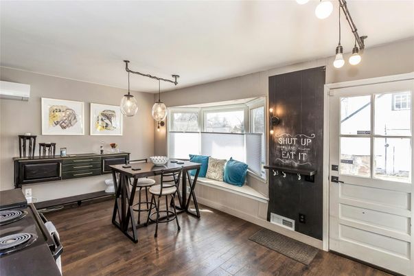 Dining room, Interior, Pendant Lights, Wood Texture Flooring