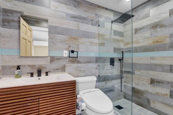 Bathroom, Glass Shower, Interior, Recessed Lighting