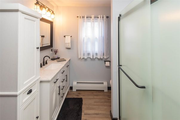 Bathroom, Dual Sink Vanities, Interior, Wood Texture Flooring