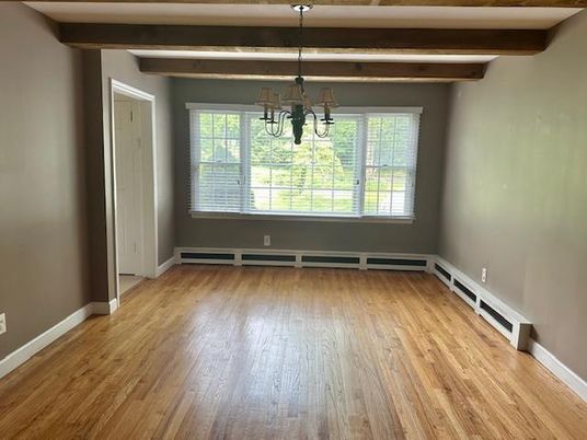 Chandelier, Empty room, Interior, Wooden Beams, Wood Texture Flooring