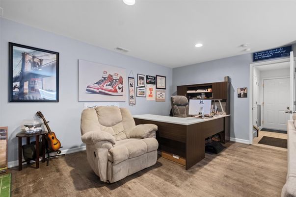 Home Office, Interior, Recessed Lighting, Wood Texture Flooring