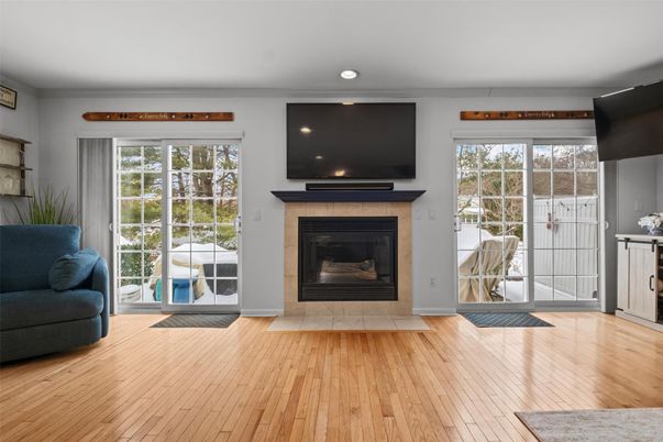 Fireplace, Interior, Recessed Lighting, Wood Texture Flooring