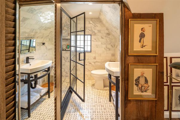 Bathroom, Interior, Marble Walls, Recessed Lighting