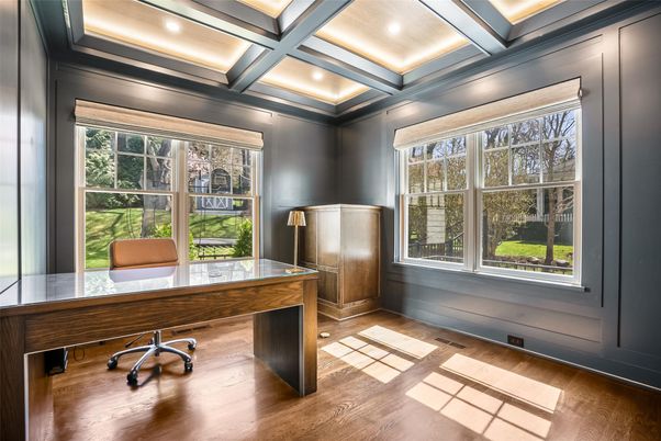 Home Office, Interior, Recessed Lighting, Wood Texture Flooring