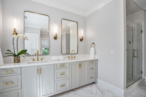 Bathroom, Dual Sink Vanities, Glass Shower, Interior, Marble