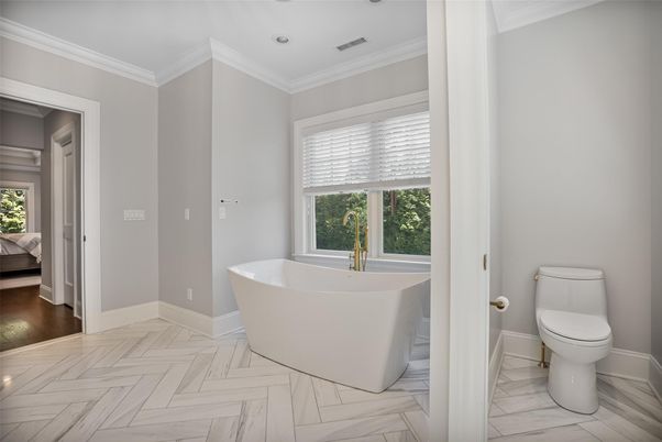 Bathroom, Free Standing Baths, Interior, Marble, Recessed Lighting