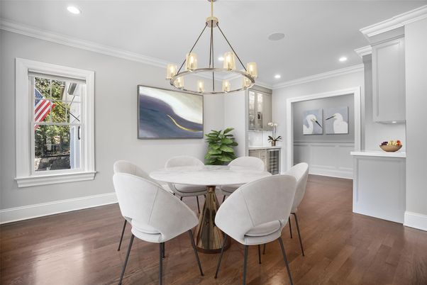 Chandelier, Dining room, Interior, Pendant Lights, Recessed Lighting, Wood Texture Flooring