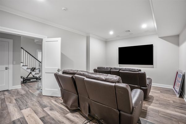 Home Theatre Room, Interior, Recessed Lighting, Theatre Room, Wood Texture Flooring