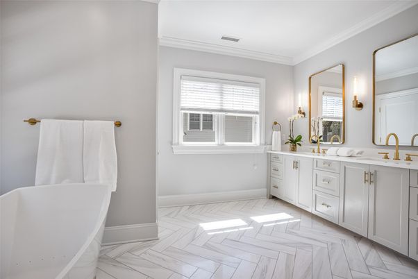 Bathroom, Dual Sink Vanities, Free Standing Baths, Interior, Marble