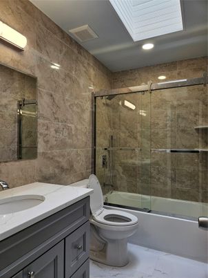 Bathroom, Dual Sink Vanities, Glass Shower, Interior, Recessed Lighting