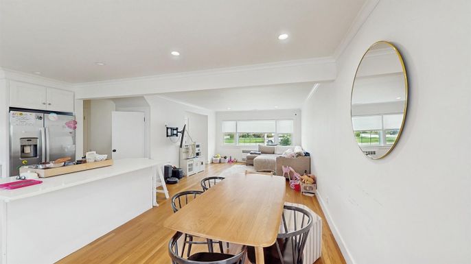 Dining room, Interior, Recessed Lighting, Wood Texture Flooring