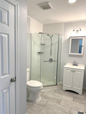 Bathroom, Glass Shower, Interior, Recessed Lighting