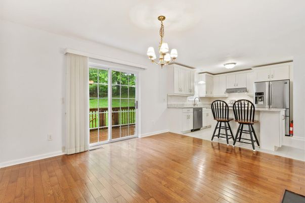 Chandelier, Interior, Kitchen, Stainless Steel Appliances, Wood Texture Flooring