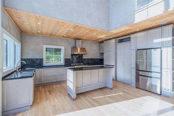 Interior, Kitchen, Recessed Lighting, Stainless Steel Appliances, Wooden Ceilings, Wood Texture Flooring