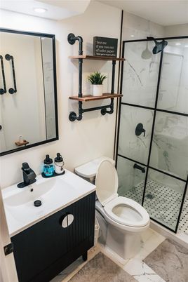 Bathroom, Glass Shower, Interior, Marble Walls, Recessed Lighting