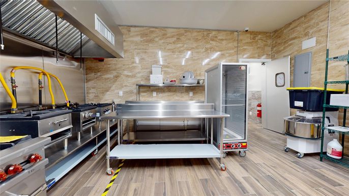 Interior, Kitchen, Stone Walls, Wood Texture Flooring
