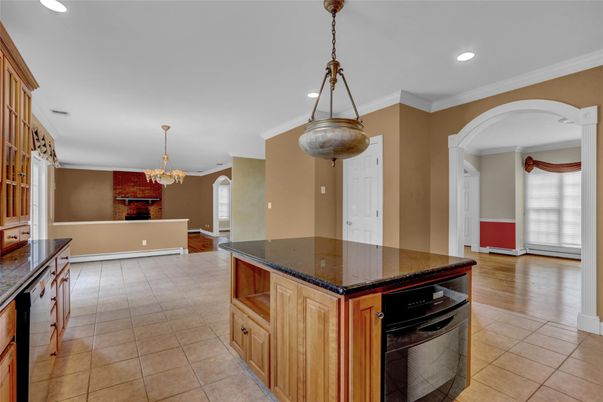 Chandelier, Interior, Kitchen, Pendant Lights, Recessed Lighting, Wood Texture Flooring