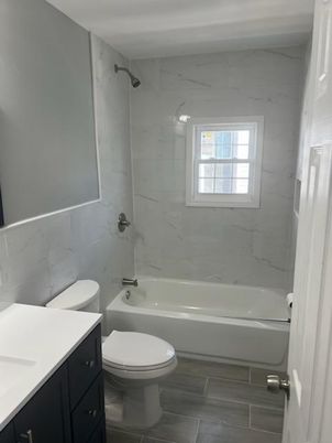 Bathroom, Interior, Marble Walls, Wood Texture Flooring