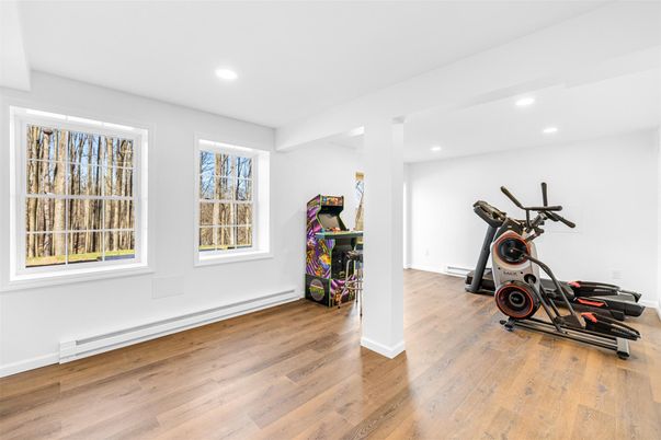 Fitness Equipment, Interior, Recessed Lighting, Wood Texture Flooring