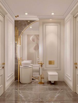 Bathroom, Interior, Marble, Recessed Lighting