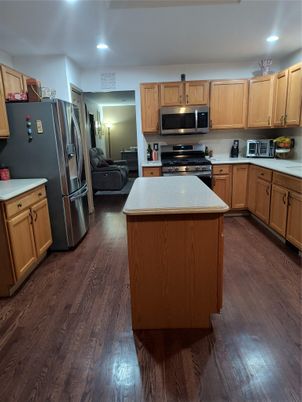 Interior, Kitchen, Living room, Recessed Lighting, Stainless Steel Appliances, Wood Texture Flooring