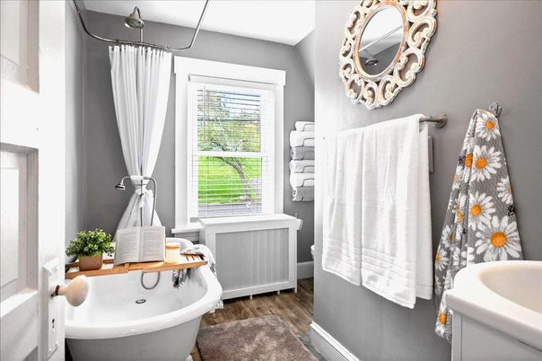 Bathroom, Free Standing Baths, Interior, Wood Texture Flooring