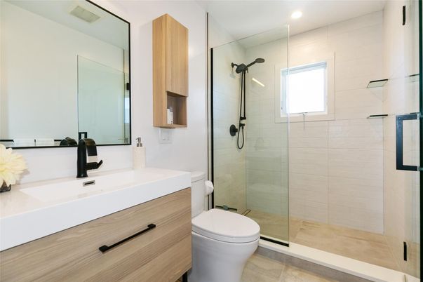 Bathroom, Glass Shower, Interior, Recessed Lighting