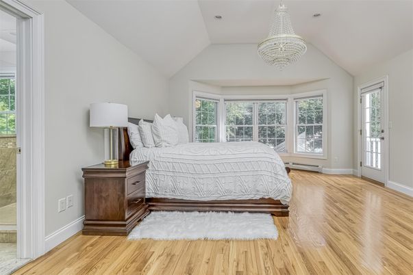 Bedroom, Chandelier, Interior, Wood Texture Flooring