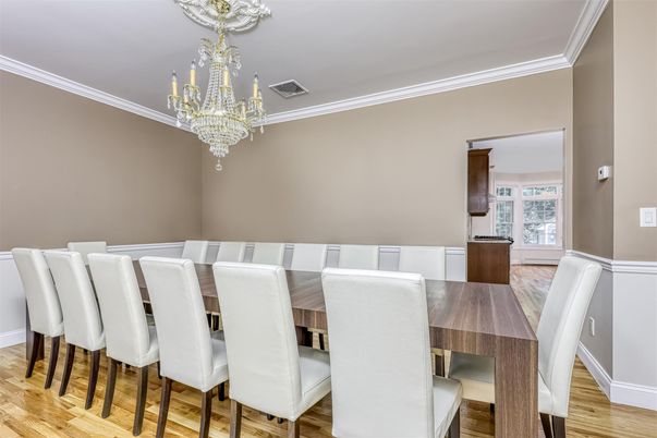 Chandelier, Dining room, Interior, Wood Texture Flooring