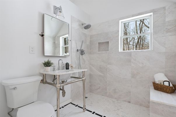 Bathroom, Glass Shower, Interior, Marble Walls