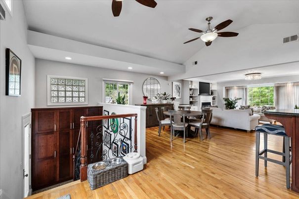 Dining room, Interior, Kitchen, Living room, Recessed Lighting, Wood Texture Flooring