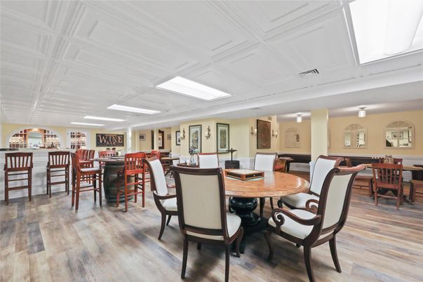 Dining room, Interior, Recessed Lighting, Wood Texture Flooring