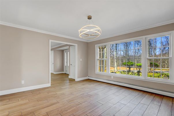 Empty room, Interior, Pendant Lights, Wood Texture Flooring