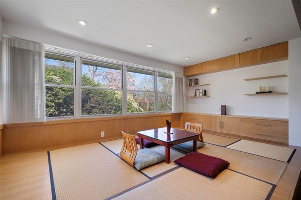 Dining room, Interior, Recessed Lighting, Wood Texture Flooring