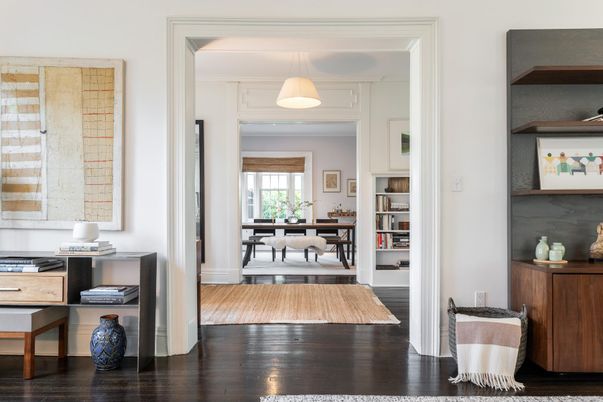 Dining room, Interior, Pendant Lights, Wood Texture Flooring