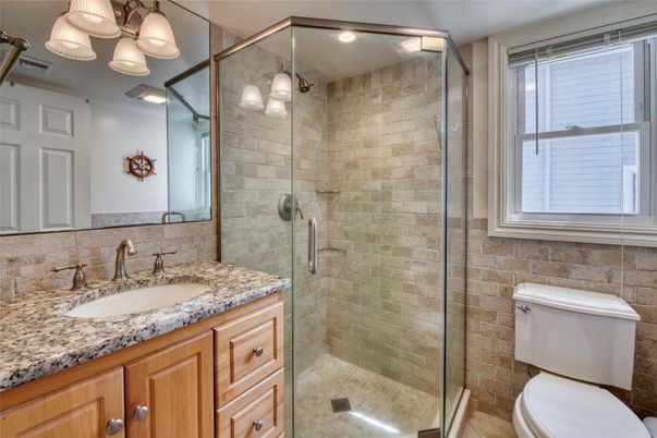 Bathroom, Glass Shower, Interior, Stone Walls