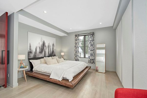 Bedroom, Interior, Recessed Lighting, Wood Texture Flooring