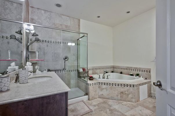 Bathroom, Glass Shower, Interior, Recessed Lighting
