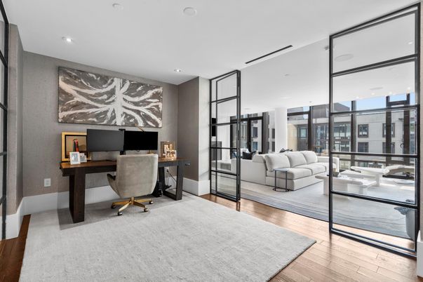 Home Office, Interior, Recessed Lighting, Wood Texture Flooring