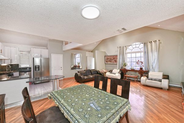Interior, Kitchen, Living room, Stainless Steel Appliances, Wood Texture Flooring