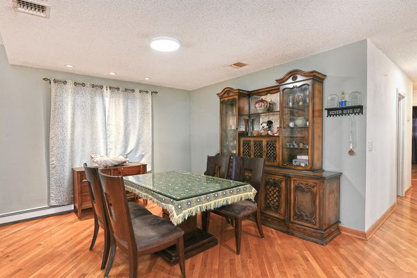 Dining room, Interior, Recessed Lighting, Wood Texture Flooring