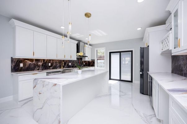 Interior, Kitchen, Marble, Pendant Lights, Recessed Lighting