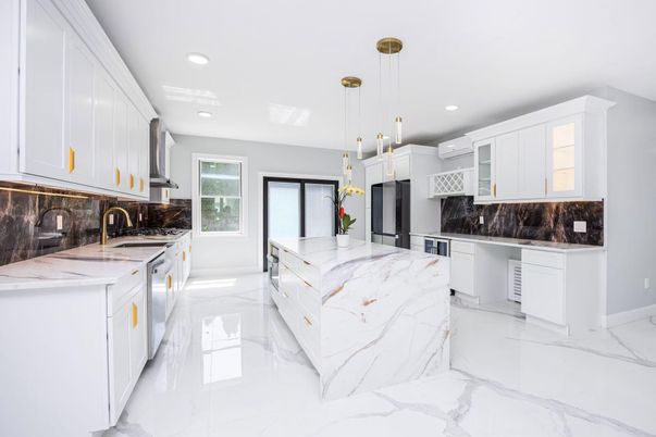 Interior, Kitchen, Marble, Pendant Lights, Recessed Lighting