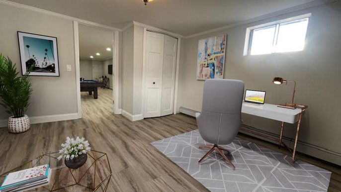 Home Office, Interior, Recessed Lighting, Wood Texture Flooring